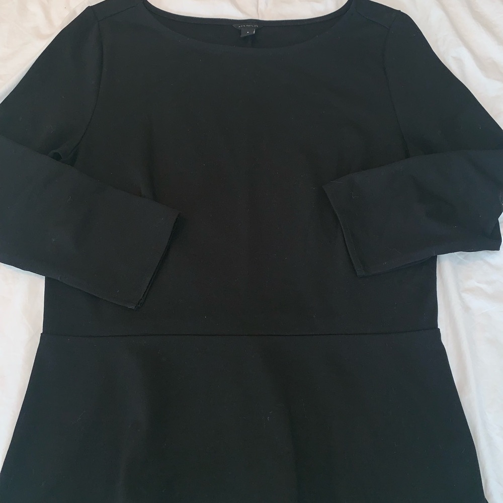 Ann Taylor Bateau Boatneck Peplum Black blouse M
